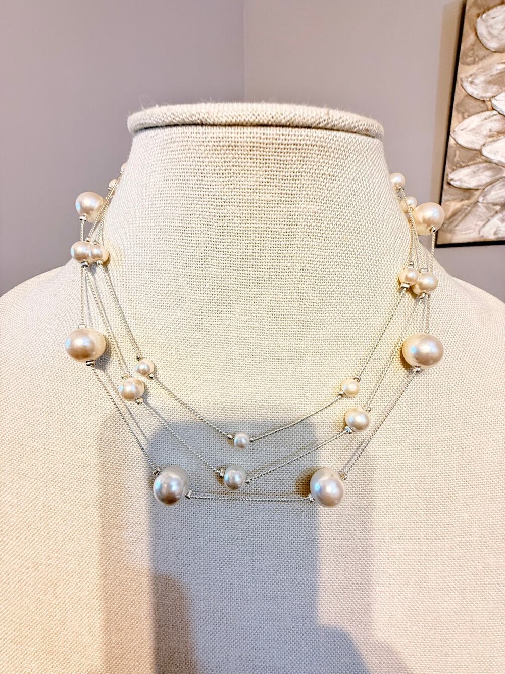 Vintage RMN Multi Strand Faux Pearl Statement Necklace